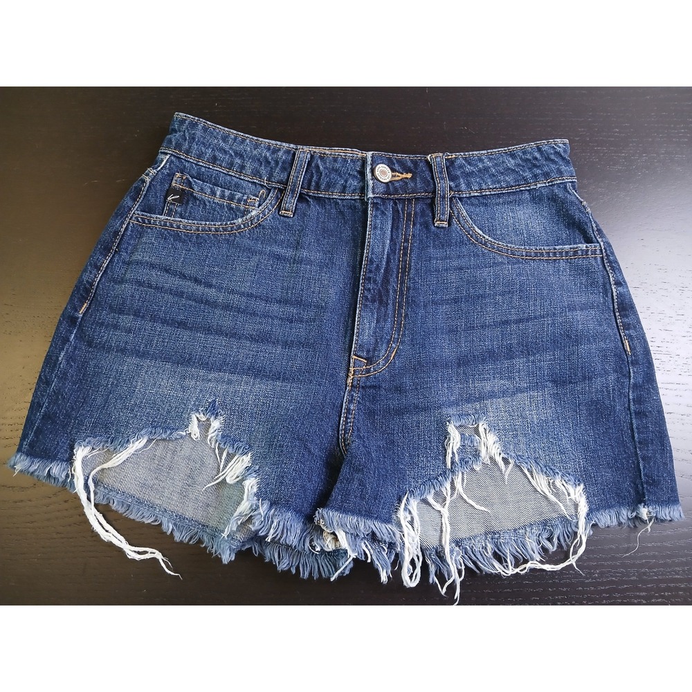 KanCan Womens‎ High Rise Distressed Denim Shorts Medium Wash KC8145D Size 5 26